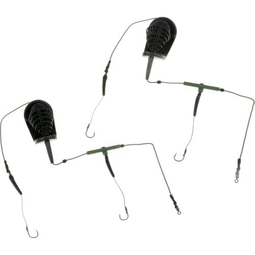 2x Catfish Fishing Feeder Baits Cage with 2 Hooks Metal Sinker Terminal Tackle for Carp Coarse Lake and River fishing