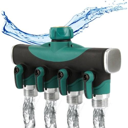 4-Way Water Tap to Hose Connector Heavy Duty Garden Water Hose Splitter Green Garden tools