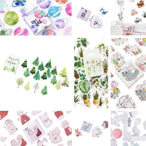 45pcs Sticker box Green Tree Stickers Plant Animals DIY Diary Deco Scrapbooking Stickers Office School Supply For Kids