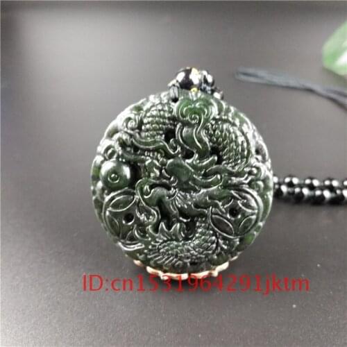 Accessories Men for Natural Necklace Amulet Pendant Charm Jewelry Jade Black Obsidian Chinese Carved Fashion Dragon Gifts Green