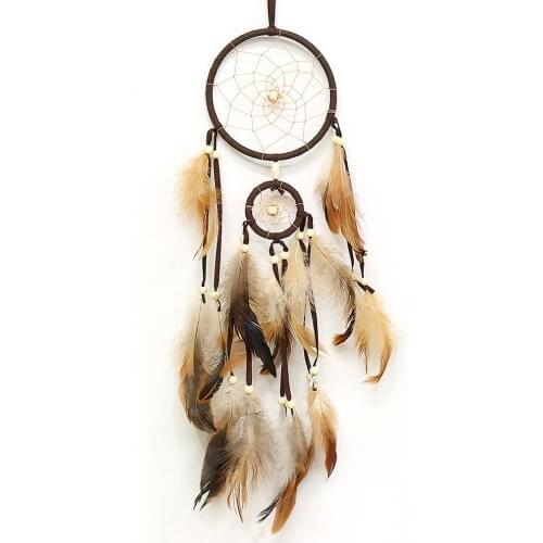Dream Catcher Accessories Feather Pendant Decoration Ornament CircularDark BrownOC-2017