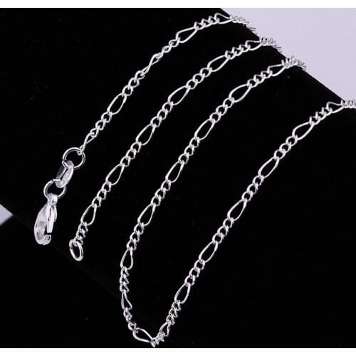 Free Shipping 5pc silver Figaro Chain Necklace 20inch 2mm Fine Jewelry For Women Men