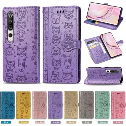 Phone Case sFor Xiaomi Mi 10 Lite Pro Case Fashion 3D Embossing Cat Dog Flip Leather Magnetic Wallet Cover For Mi 10 Phone Case