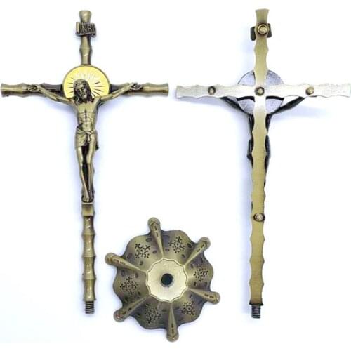 HeyMamba Church Relics Figurines Crucifix Jesus Christ On The Stand Cross Wall Crucifix Antique Chapel Home Decor Accessories