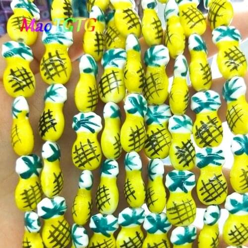 5pcs Hand-painted Pineapple Shape Ceramic Beads For For Jewelry Making Necklace Bracelet 10x20mm Loose Spacer Beads Accessories