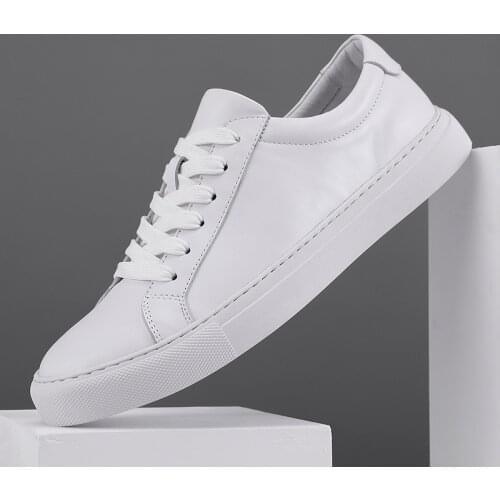 High-Quality Leather Shoes For Men Luxury Brand Casual And Comfortable Mens Shoes Lace-up Fashion Flat Shoes White Sneakers