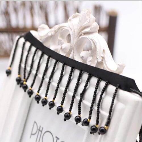 4.5cm wide Long fringed beaded ribbon lace DIY handmade stage costume lace Home decor beaded lace curtain accessories SC512