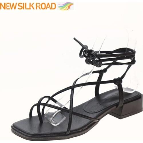 Summer Women Flat Sandals Square Toe Hollow Ankle Straps Sexy Lace Up Ladies Cross Tie Female Sandalias Femme Zapatos De Mujer