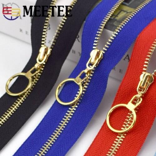 Meetee 2/5pcs 40cm-70cm 3# Metal Zipper Open Gold Teeth Zip for Sewing Garment Accessories DIY Bags Jacket Material ZA045