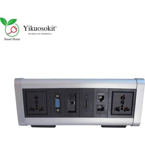 High Quality Triangle 2 Plug 2 RJ45 3.5 VGA DHMI Table Clamp Power Tabletop Sockets Electrical Desktop Outlets Fixed By Screw