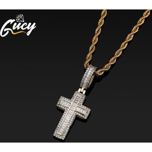 GUCY Cross Pendants necklace For Women Mens Hip Hop Jewelry Shiny 5A+ Cubic Zircon Unisex Party Wedding Gifts