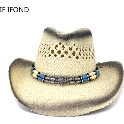 Hand Made Hollow Western Cowboy Hat Unisex Cowboy Cowgirl Beach Sunhats Party Cap Summer Travel Straw Hat