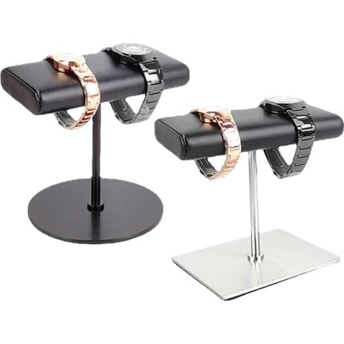 Durable PU Leather & Metal Watch Stand Jewelry Display Holder Storage Boxes Bracelet T-Bar Rack Placement Jewelry Gift Organizer