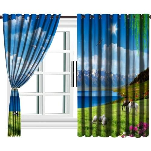Custom 3d Modern Landscape Curtain Beautiful lakeside pasture scenery Decorative Interior Beautiful Blackout Curtains