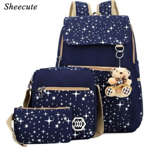 3pcs/set Children School Backpacks Female Student Bags Teenage Girls Backpack Canvas Travel Bag Kids Bookbag Orthopedic Backpack