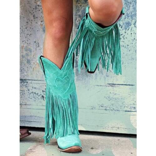 SARAIRIS Great Quality Fringe mid-calf Square Heel Fashion Women Shoes mixed-color Modern Comfy Western Boots