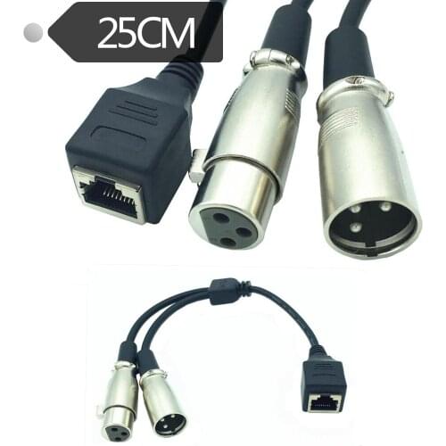 XLR 3 Pin Female + XLR 3 Pin Male to RJ45 Female Network Adapter Short Connector Cable 25cm