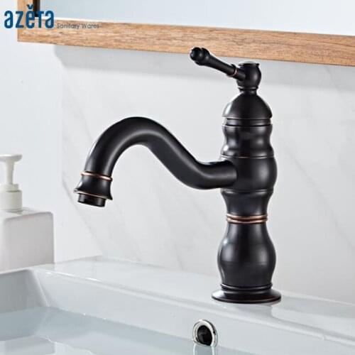 Azeta Basin Faucets Brass Black Faucet Bathroom Single Handle Washbasin Tap Crane Deck Mounted Basin Sink Mixer torneira AT7706B