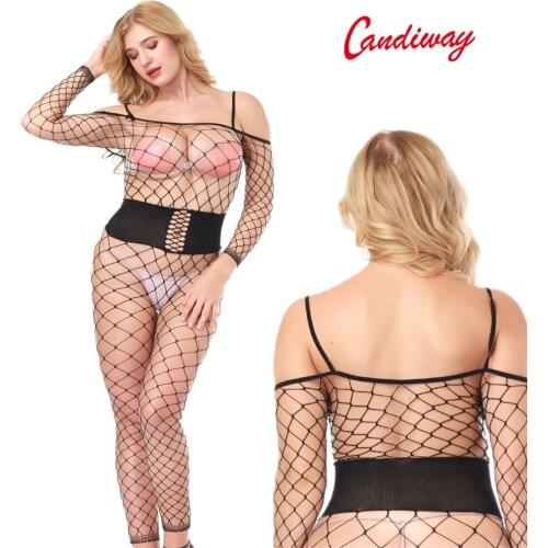 Candiway Sexy Fishnet Mesh Body Neting Stocking Open Crotch Female Erotic Lingerie teddy Sleepwear Erotic Body Intimates