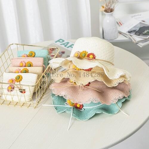 2021 New Summer Girls Straw Hats Handbags Kids Girls Outdoor Holiday Sun Protection Fashion Panama Cap Straw Bags Sun Visor Hat