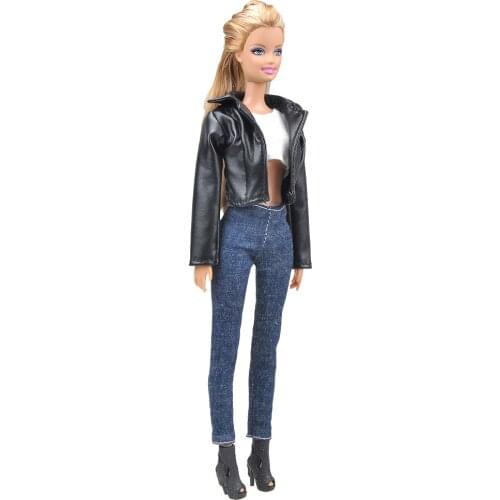 Modern Fashion Leather Jacket Outfit Set for Barbie BJD FR SD Blyth Doll Clothes Dollhouse Role Play Accessories Gift