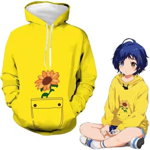Anime Wonder Egg Priority Ohto Ai Cosplay Hoodie Sweatshirts 3D Print Sunflower Harajuku Pullover jackets Coat for Women Mens