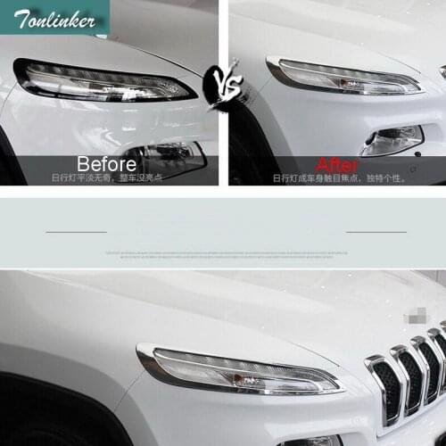 Tonlinker 2 PCS DIY Car styling NEW ABS Chrome the daytime running lights light cover case Stickers for JEEP cherokee 2014-16