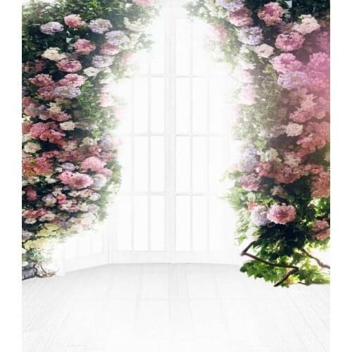 Vintage Pink Flowers with Bright Windows Vinyl Backdrops for Photography Custom Wedding Photo Background for Photo Studio