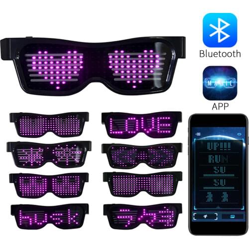 Magic Bluetooth Luminous Glasses APP Control Led Party Glasses Shield USB Charge DIY App Control Multi-lingual Quick Flash Led
