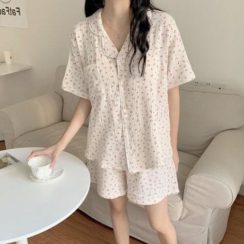 Women Sleepwear Cute Cartoon Print Short Set Pajamas Summer Sweet Short Sleeve T Shirts & Shorts Nightown Casual Homewear