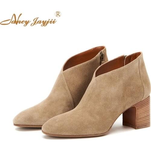 Apricot Chunky Cork Heel Summer Ankle Boots Plus Size 11 14 Casual Shoes For Women Holiday Classic 2019 Zipper Round Toe Sewing