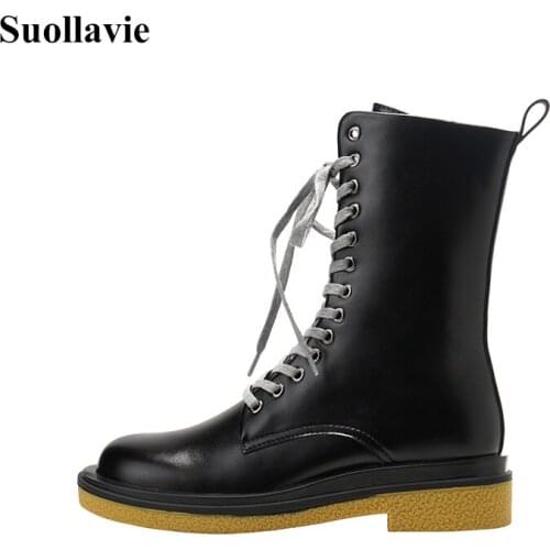 Suollavie Riding Equestrian 2021 hot fashion women shoes side zipper boots women lace up platform high heels female buty damskie