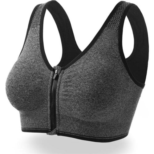 Womens Zipper Sports Bra Fitness Push Up Vest Underwear Breathable Fitness Sports Workout Bra Shockproof Sports Tops