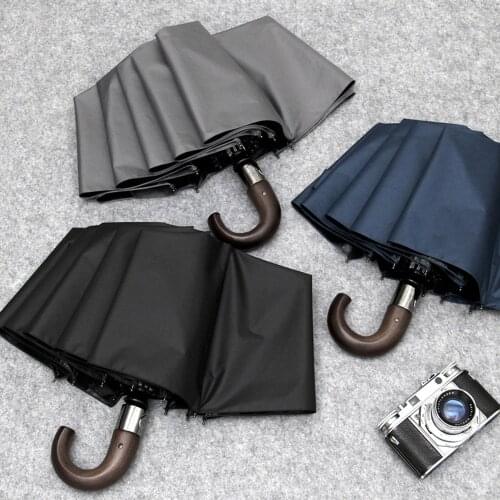 Anti UV Men Umbrella Automatic Wooden Handle Black Coating Golf Sun Umbrella Rain Women Windproof 10 Ribs Auto Parasol UPF50