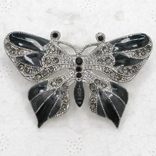 1pcs Butterfly Brooch Black Rhinestone Enamel Pin brooches C582 H