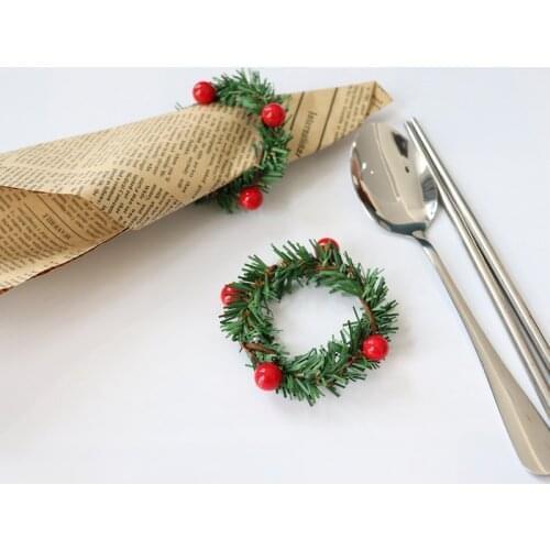 10pcs Christmas decoration red fruit PVC pine needle napkin ring hotel home napkin buckle Christmas wreath