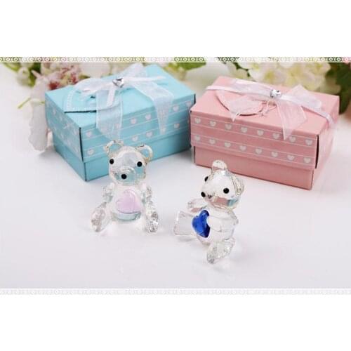 100pcs Free Shipping Crystal Teddy Bear in Blue gift Box Crystal Baby Showers Baptism Christening Gifts Souvenirs Supplies SN