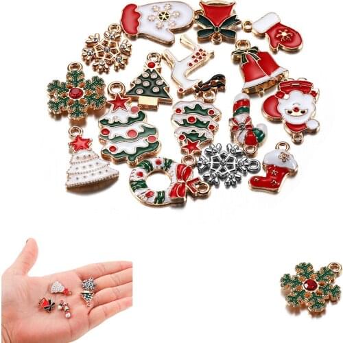 20Pcs Mix-style Christmas Charms Pendants Enamel Bracelet Party Home Craft Decoration Tree Hanging DIY Jewelry Making Supplies