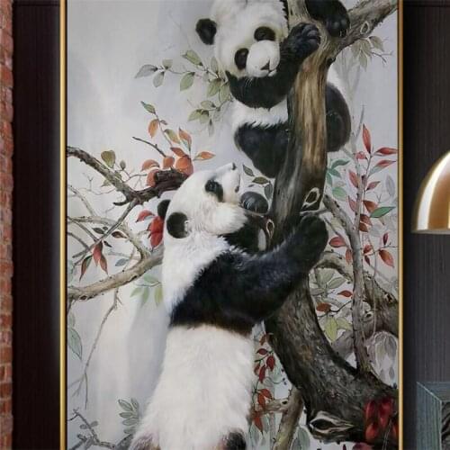 Wellyu Custom large-scale mural 3d wallpaper Chinese style hand-painted writing brush giant panda forest landscape entrance wall