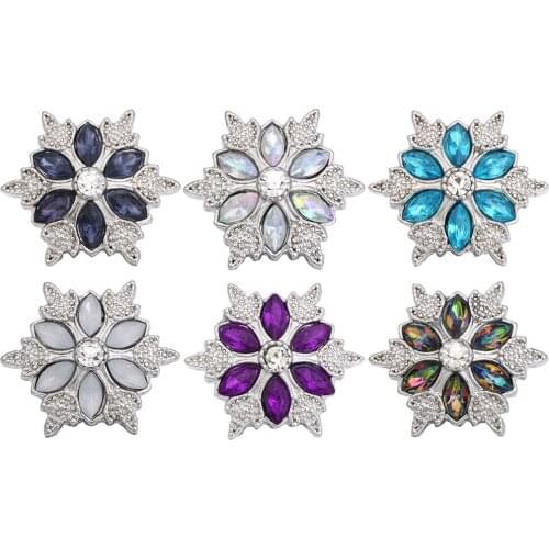 5pcs/lot New Snap Jewelry Vinatge 18mm Rhinestone Flower Snap Buttons Alloy Charms Fit 18mm Snap Bracelet