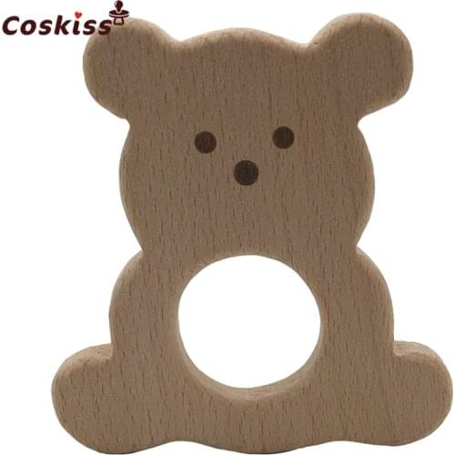 50pcs Baby Teether Toys Wood Bear Nursing Teether Pendants DIY Baby Infants Tooth Care Products BPA Free Wooden Teether