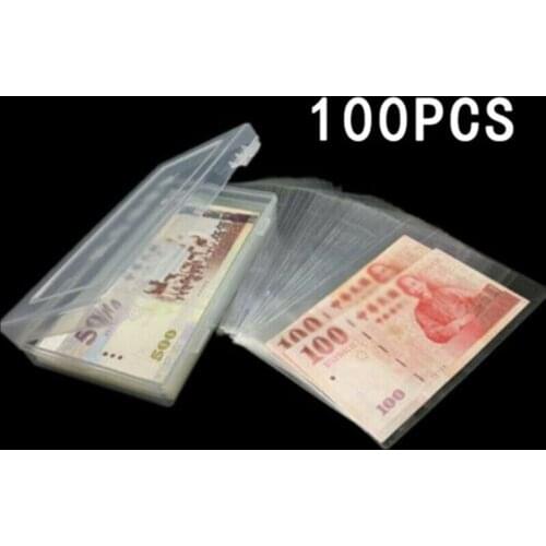 100pcs Money Album Currency Protective Case Storage Bag Collection Holder Transparent PVC Paper Money Banknotes With Box