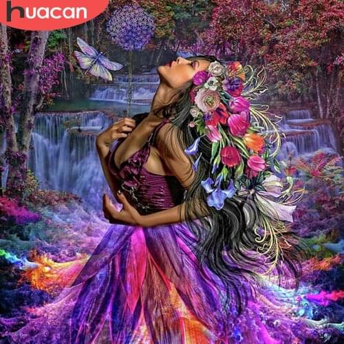 HUACAN 5d Diamond Painting Woman Mosaic Flower Girl Home Decor Embroidery Portrait Fantasy Wall Stickers