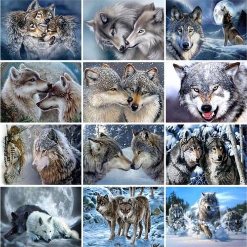 Wolf DIY 5D Diamond Painting Cross Stitch Kit Full Round Resin Animal Diamond Embroidery Wolves Mosaic Rhinestone Home Decor