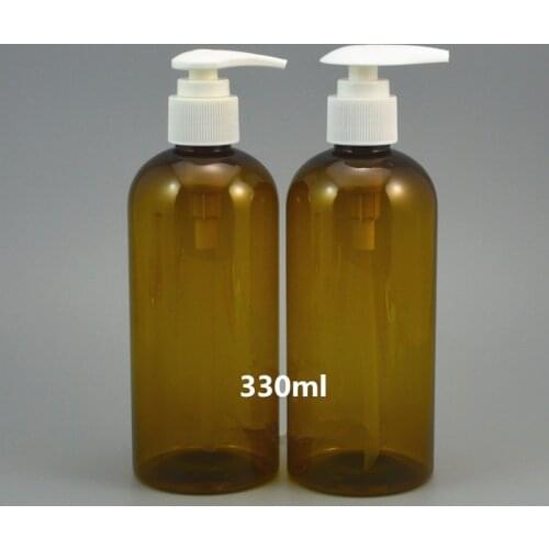 330ml PET Emulsion bottle Tea Color Lotion Bottles With Pressing Pump Dispensers For Shampoo Hair Conditioner Facial Cleanser