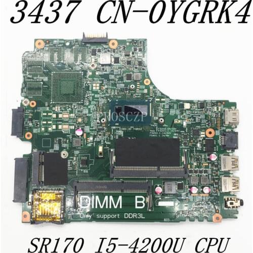 For Dell 14R 3437 5437 12307-2 Laptop Motherboard With SR170 I5-4200U CPU CN-0YGRK4 0YGRK4 YGRK4 100% Full Working well