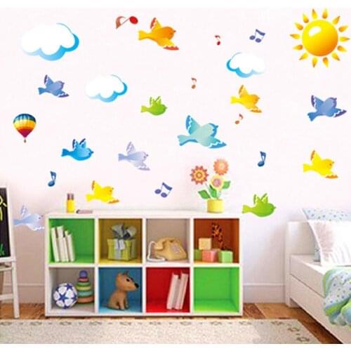 DIY Cute Bird Cartoon Wall Stickers Kids Bedroom classroom Background Decorative Painting Decals