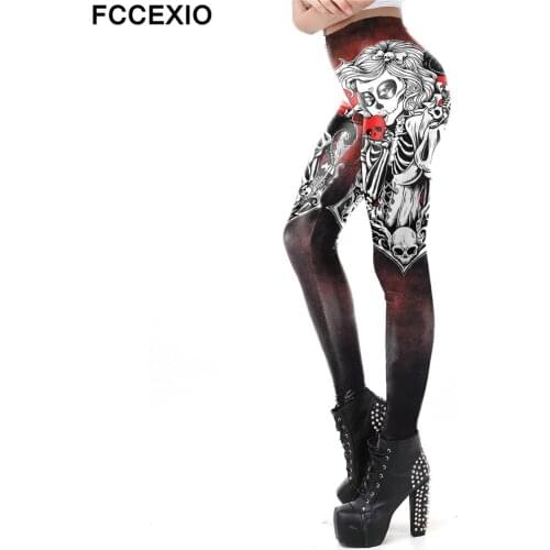 FCCEXIO New 3D Mexico Skull Leggings Women Workout Fitness Legging Colorful Cranium Printed Leggins Plus Size Workout Leggings