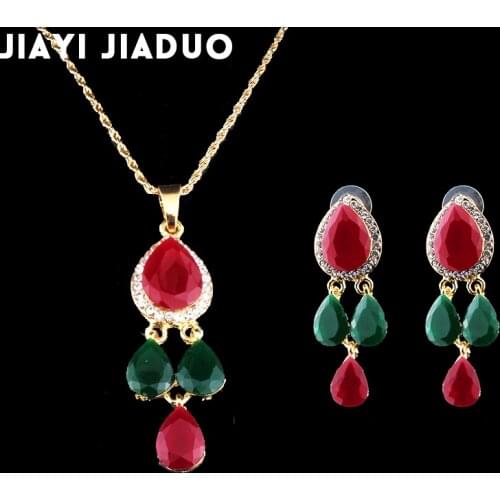 Jiayi jiaduo Indian retro wedding jewelry sets for women gold-color necklace earrings pendant bride party dress accessories gift