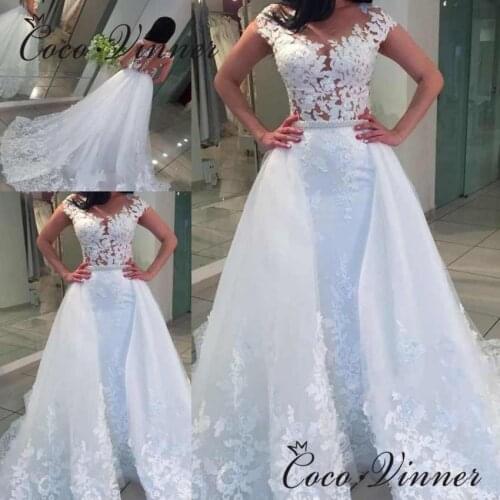 W0647 Illusion Back Quality 2 IN 1 Wedding Dress 2021New style Mermaid Wedding Dresses With Detachable Train Lace Bride Dress